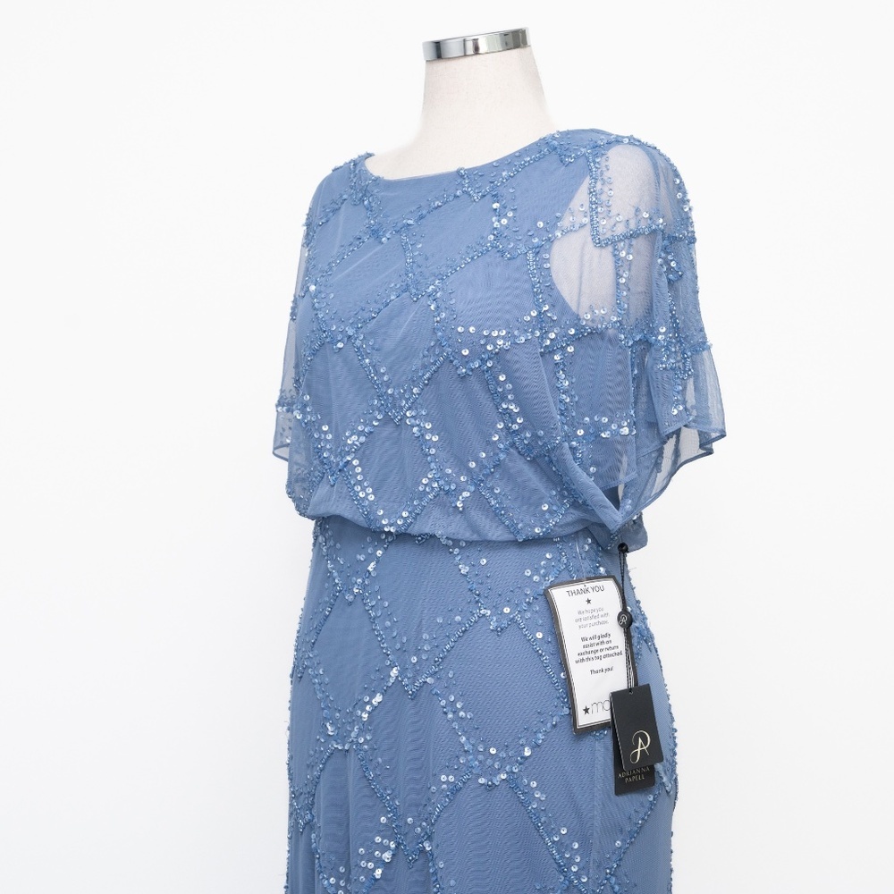 Adrianna Papell - Beaded Blouson Gown With Flutter Sleeves - Picture 11 of 15